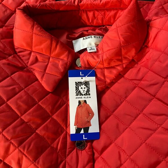 Anne Klein Womens Quilted Red Snap Front Midweight Stylish Coat L NWT - Picture 5 of 6